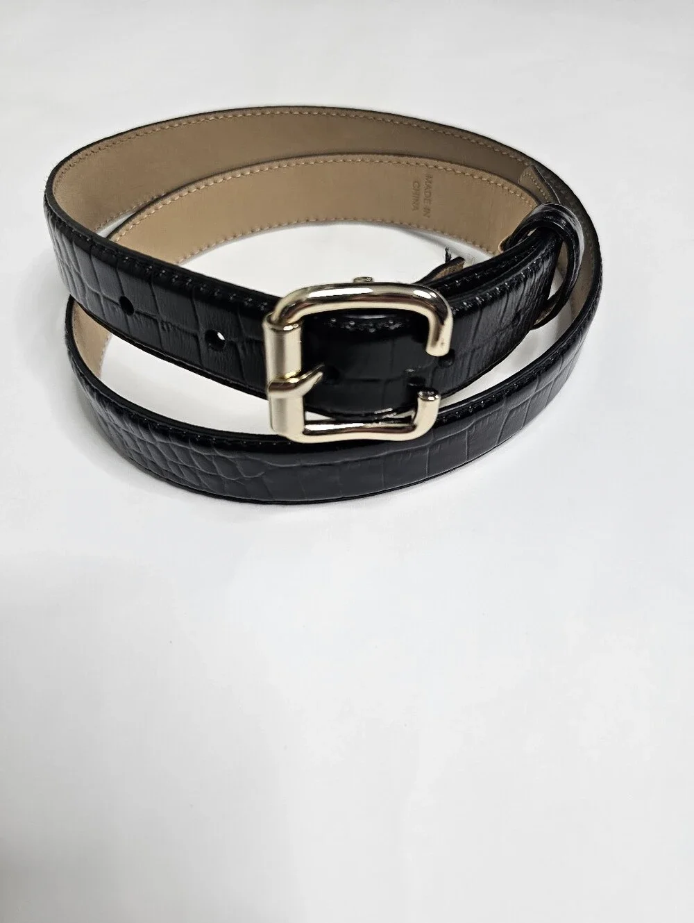 Brooks Brothers Black Leather Belt Croc-Embossed Silver Buckle - 1
